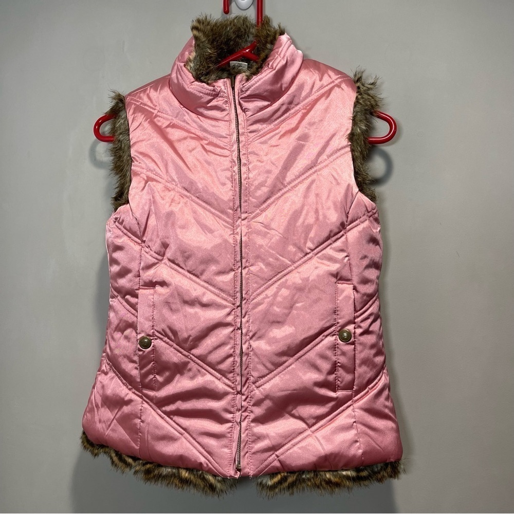 Gap Kids Girls Reversible Vest Metallic Pink Faux Fur Size XL (12)